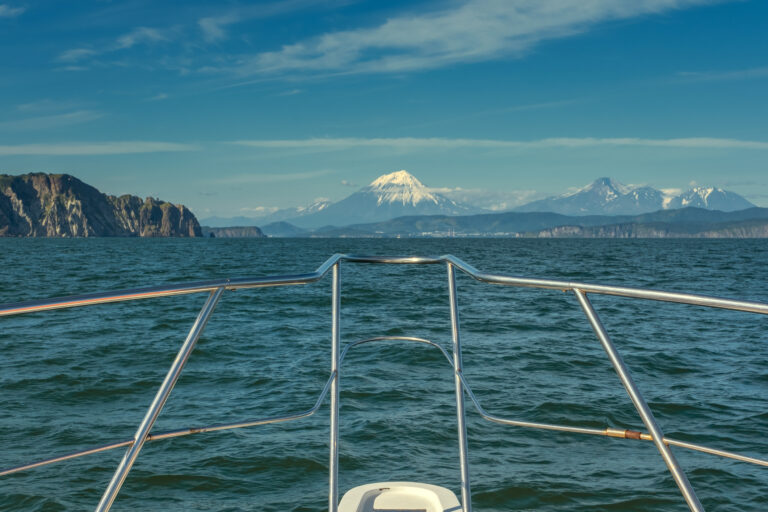On boat near coast of Kamchatka