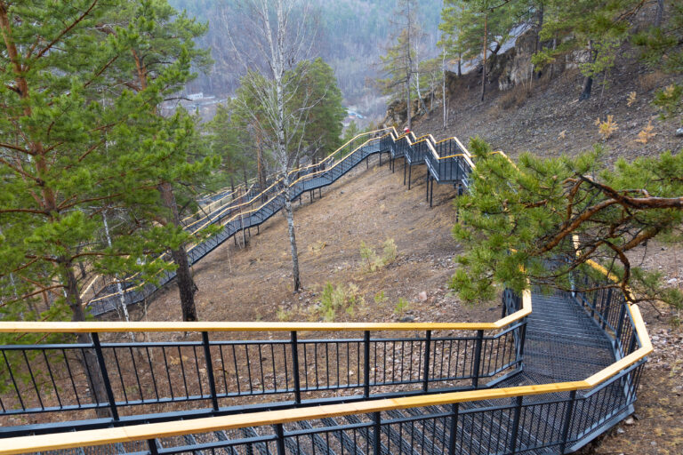 stairs on Torgashinsky ridge in Krasnoyarsk, Russia