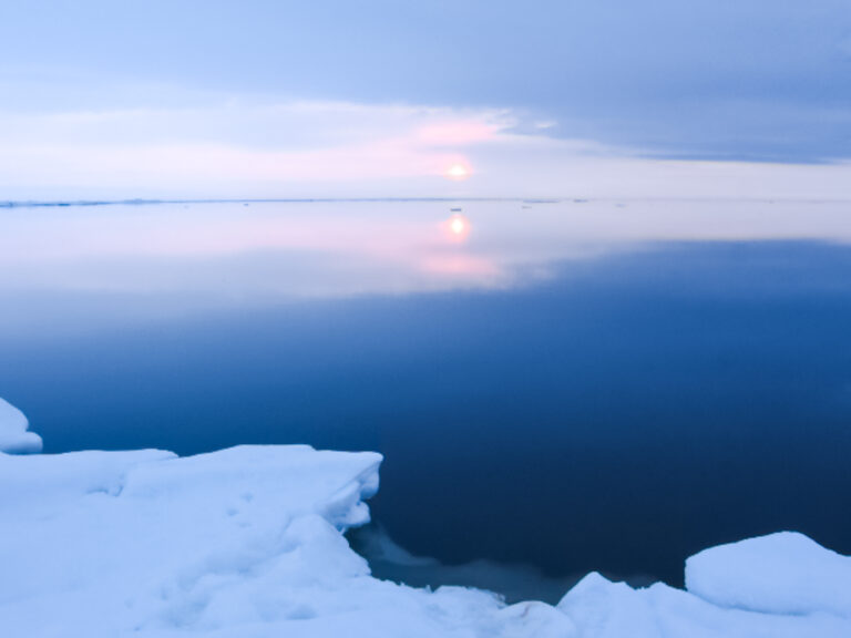 Chukotka coast, snowy landscape of the Arctic Ocean
