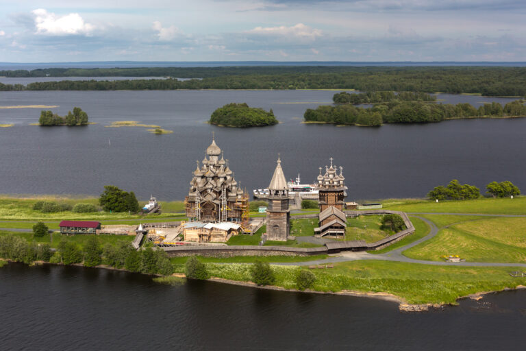 View of Kizhi Island, the Historic Site of wooden Churches and Bell Tower-Republic of Karelia,Russia