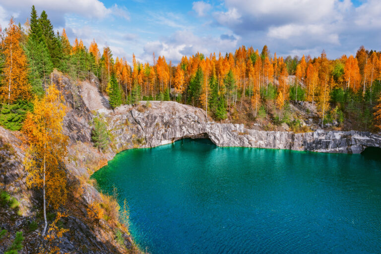 Lake in the deep marble canyon. Ruskeala Mountain Park. Republic of Karelia