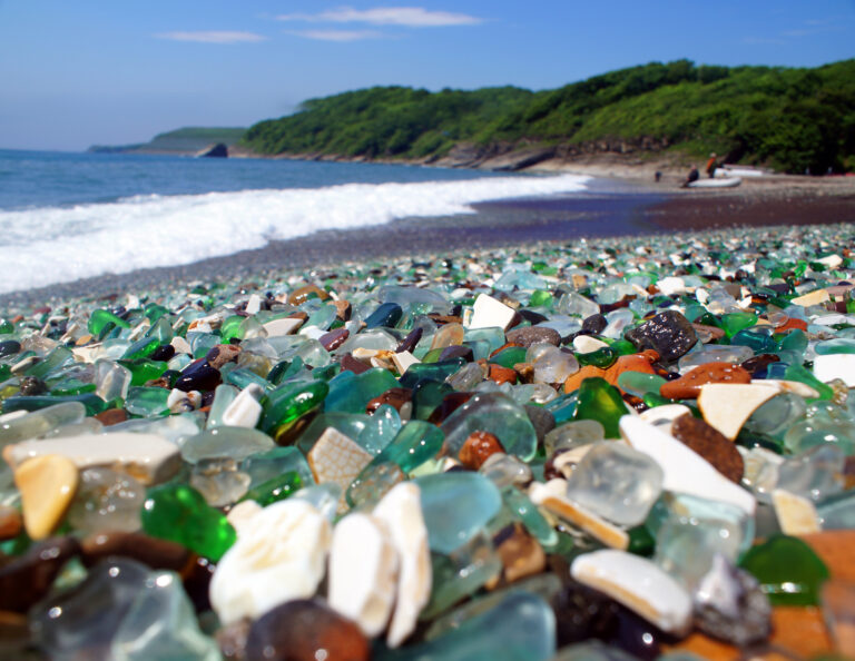 Unique glass beach in Vladivostok, Russia
