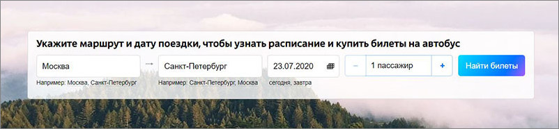 Форма поиска в разделе Автобусы